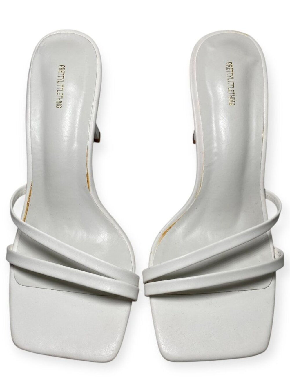 PrettyLittleThing White Double Strap Square Toe Heels